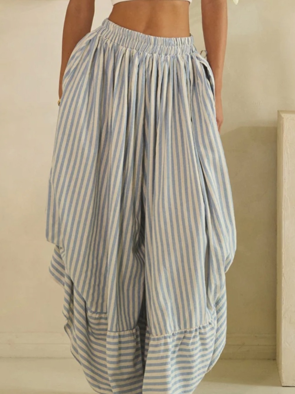 Oli & Hali Striped print Stretchy Waist Gathered Detail Wide leg Pants - Picture 6 of 8